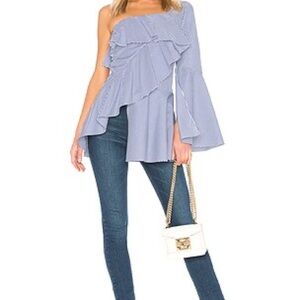 GOEN. J Striped Blue And White One-Shoulder Cotton Top In Size 8